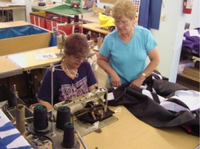 Sewing machine operators working.